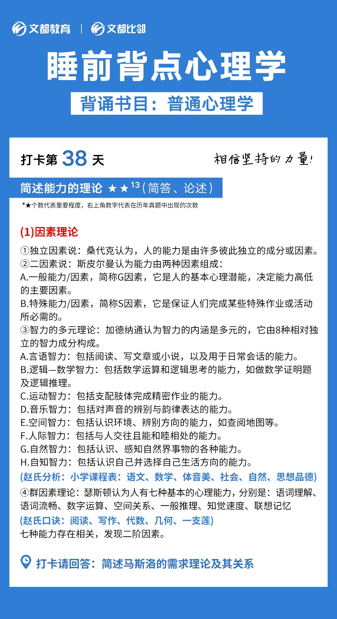 睡前背點心理學(xué)之文都考研:簡述能力的理論