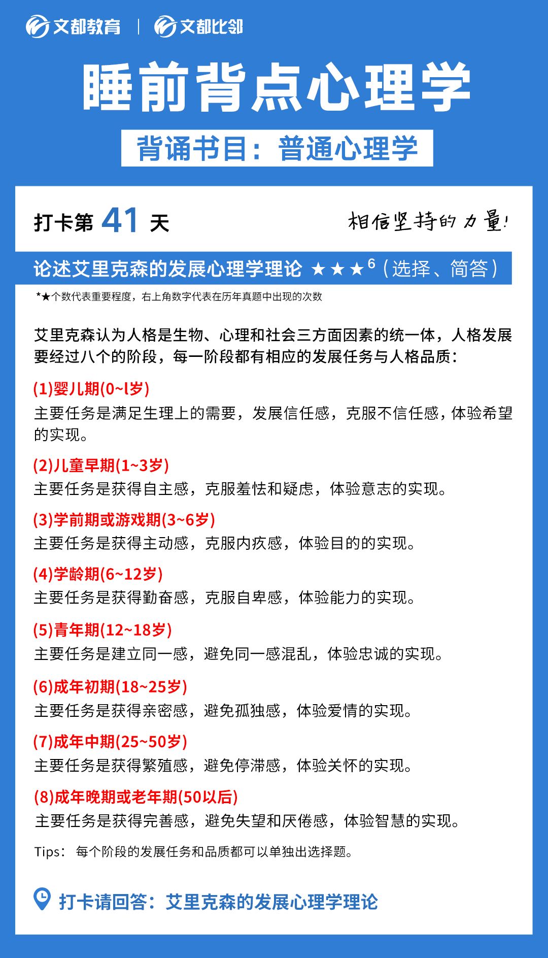 睡前背點心理學之文都考研：述埃里克森的發展心理學理論